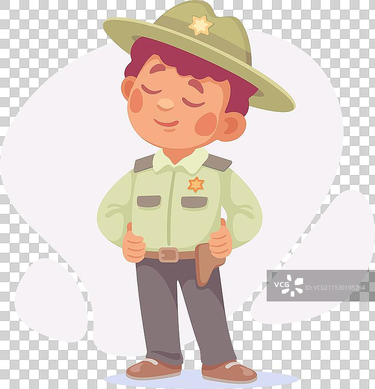 戴着星形徽章的男孩警长穿着帽子图片素材
