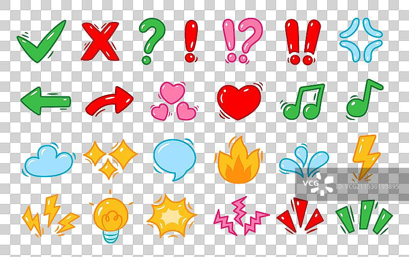涂鸦图标和标志集，卡通手绘风格图片素材