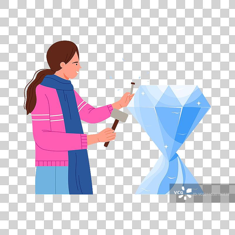 女孩雕塑家用凿子雕刻钻石图片素材