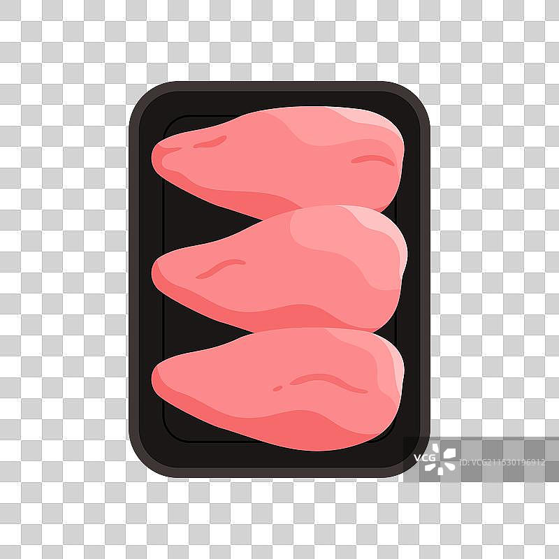 装有冷藏去皮鸡胸肉的塑料托盘图片素材