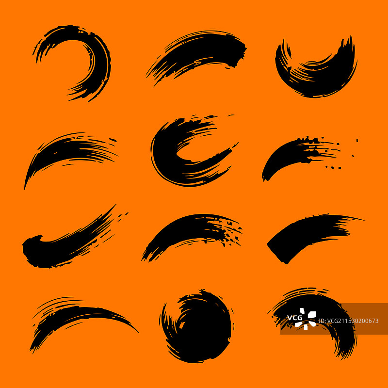 各种墨刷笔触轮廓的集合图片素材