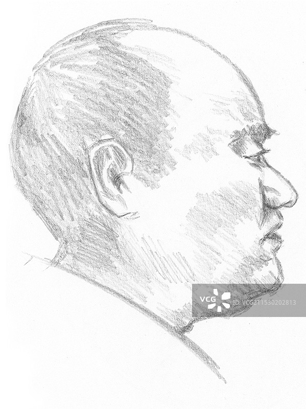 中年人侧面像铅笔素描速写人物元素插画图片素材