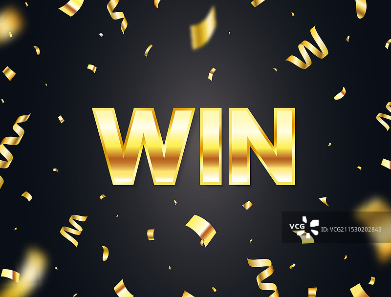 发光的金色文字与飞舞的五彩纸屑图片素材