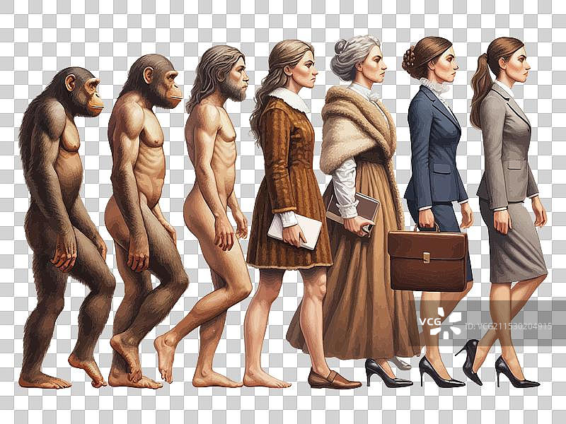 女性从原始猿类到职业女性的演变图片素材