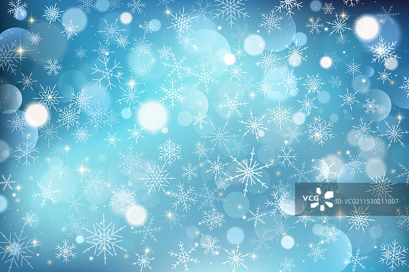 蓝色冬季背景，带有雪花和白色元素图片素材