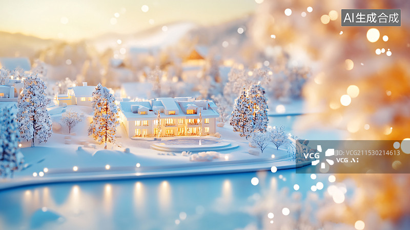 【AI数字艺术】冬天雪中的房屋图片素材