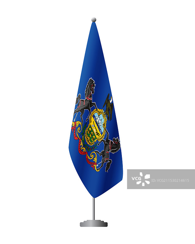 宾夕法尼亚州美国国旗在旗杆上透明背景图片素材