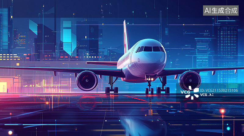 【AI数字艺术】科技概念飞机在机场跑道上图片素材