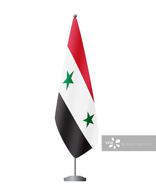 叙利亚国旗在旗杆上用于正式会议图片素材