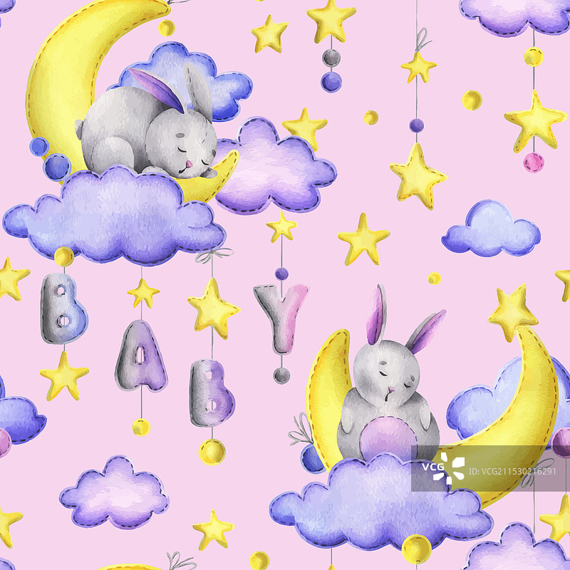 一只可爱的灰色缝制兔子躺着睡觉。图片素材