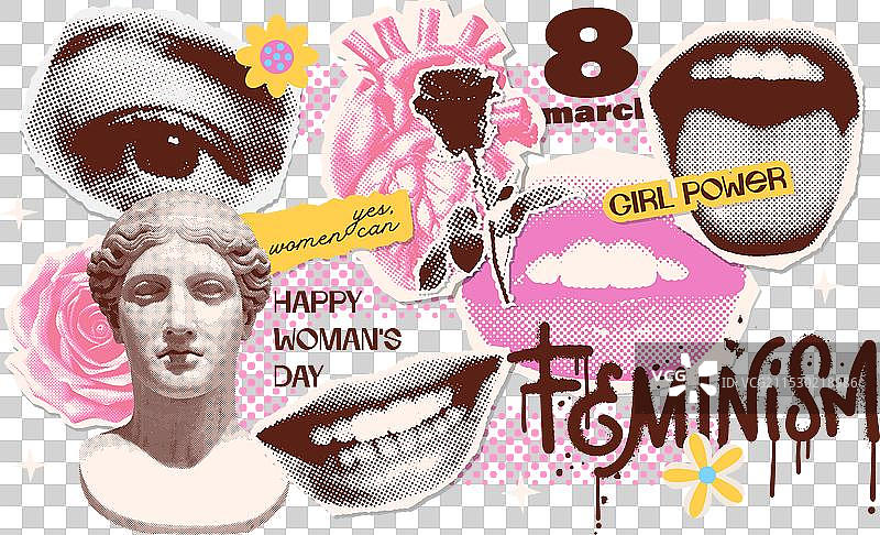 时尚复古拼贴撕裂贴纸套装图片素材