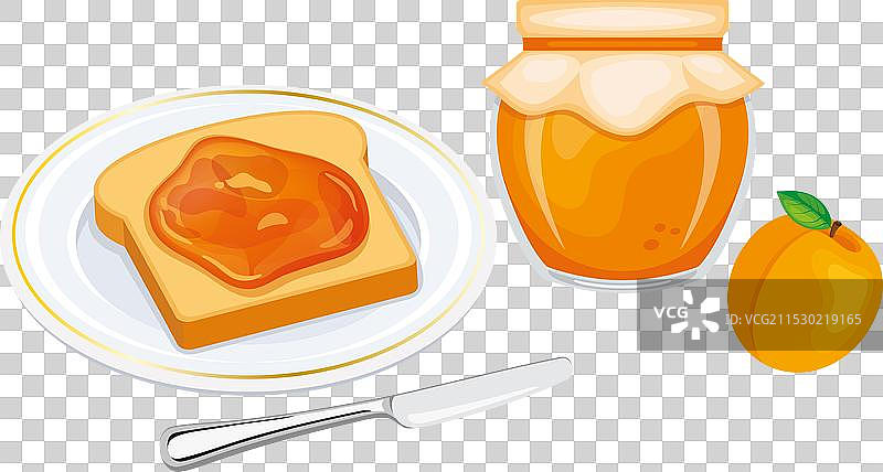 烤面包与杏子果酱图标集图片素材