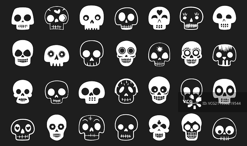 古怪可爱的搞笑骷髅白色图标集快乐图片素材