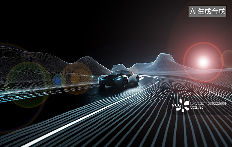 【AI数字艺术】新能源电动汽车行驶在科技感道路上图片素材