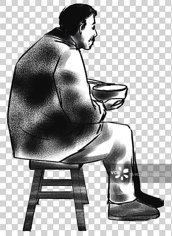 传统黑白漫画人物素描老人老人青年半生像农村农民老者资讯卡通插画图片素材