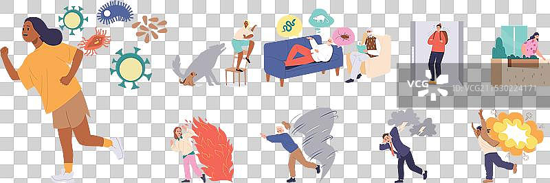 多样化的人物和儿童角色正在遭受痛苦图片素材