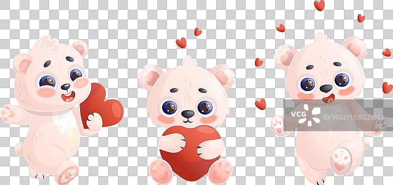 可爱的白色极地熊与心形图案图片素材