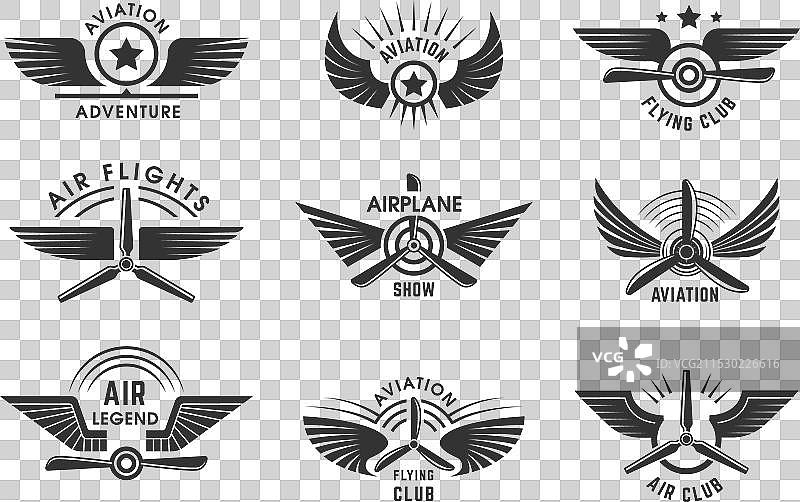 飞行徽章，飞行员标志，带有风格化翅膀的设计图片素材