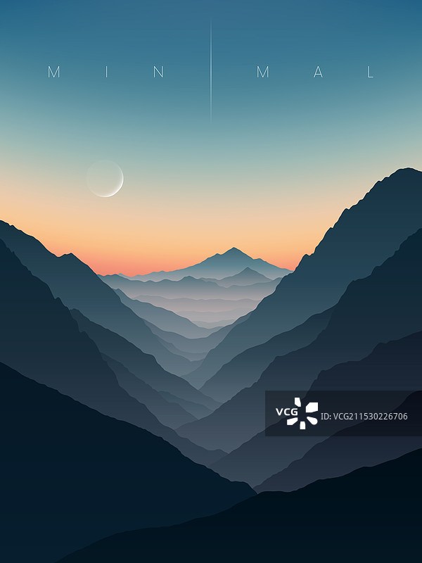 美丽宁静的极简山脉雾气弥漫的山谷图片素材