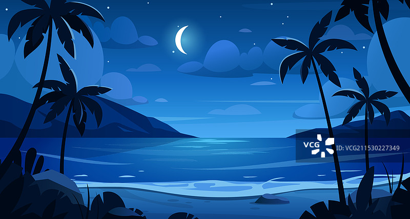 夜晚海洋风景图片素材