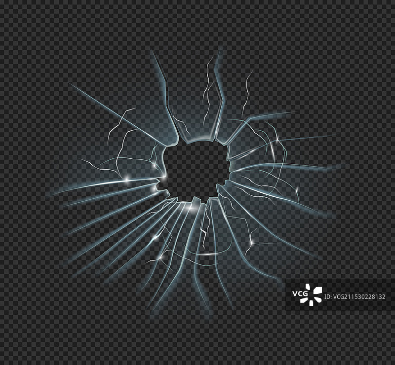 破裂或碎裂的玻璃，带有孔洞和裂纹图片素材