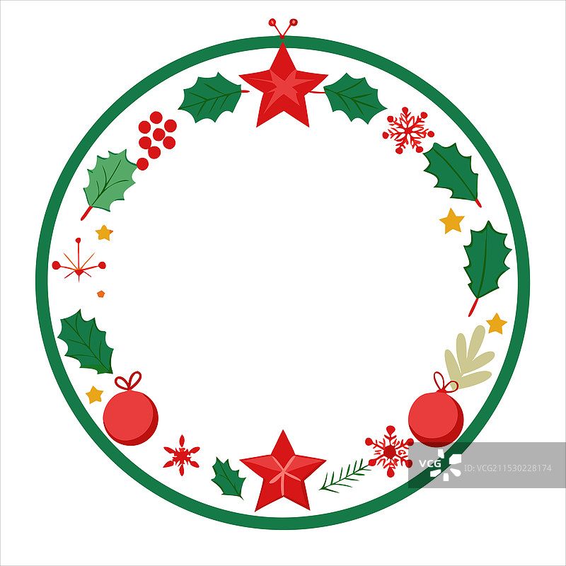 白色背景上的圆形圣诞框架边框图片素材