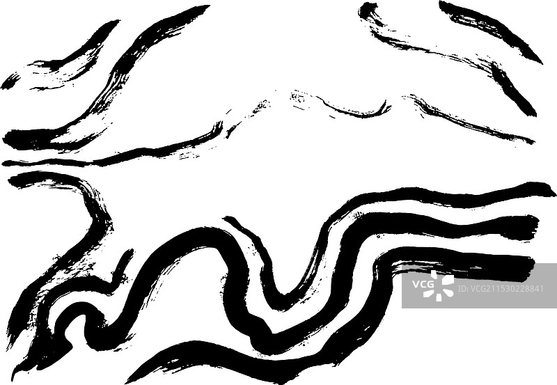 黑色墨水刷波浪曲线笔触纹理图片素材