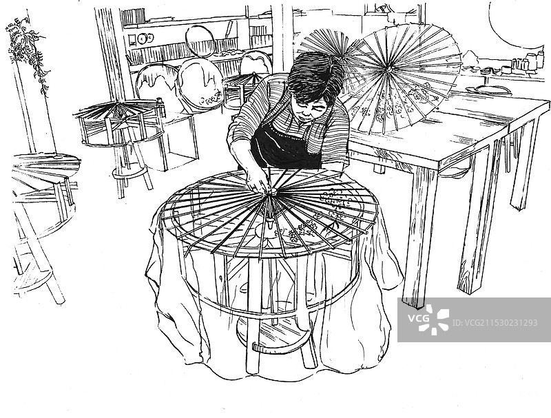 油纸伞制作图片素材