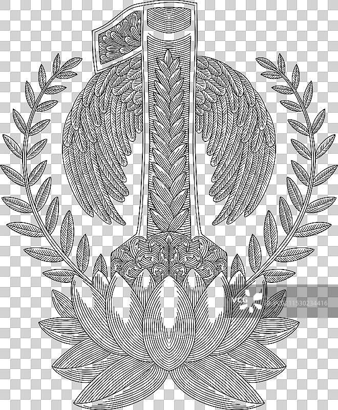 古董数字一，配有莲花翅膀和金色装饰图片素材