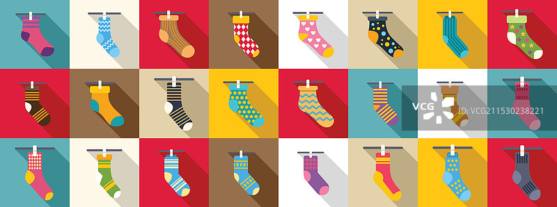 五颜六色的袜子挂在晾衣绳上的图标集图片素材