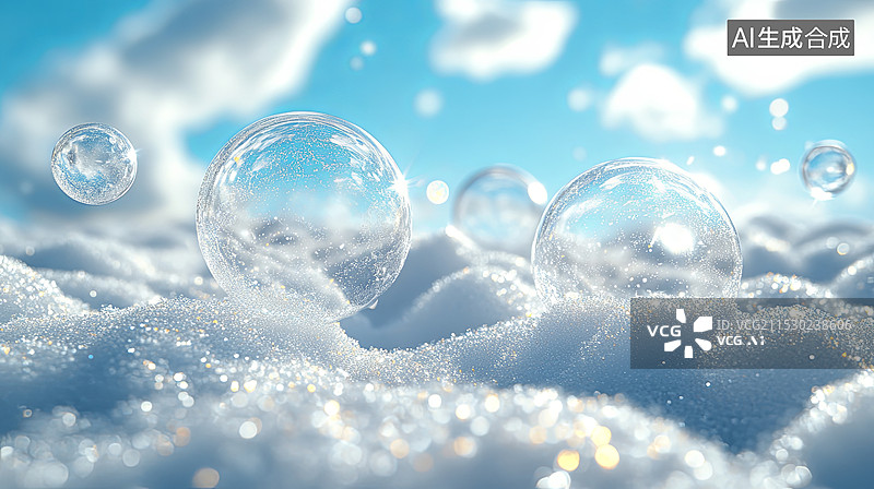 【AI数字艺术】洁净泡沫雪堆与纯白天空图片素材