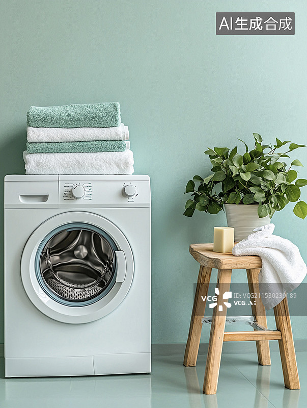 【AI数字艺术】清新家居盥洗室洗衣房洗衣机图片素材