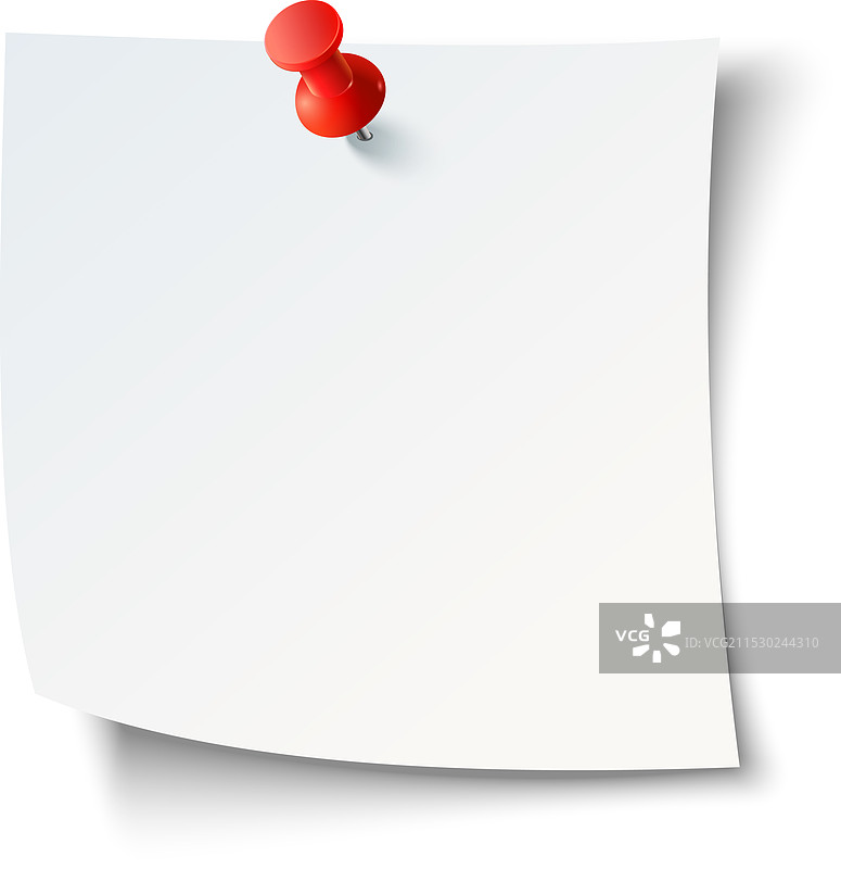 一个红色图钉将一张空白纸固定在上面图片素材