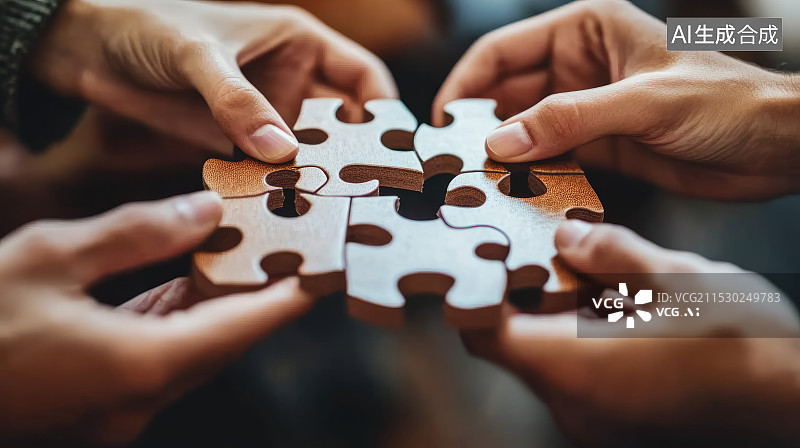【AI数字艺术】拿着拼图的商人，团队合作和伙伴关系概念图片素材