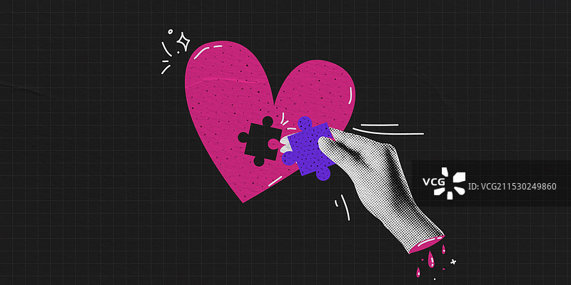 当代拼贴风格的心形拼图图片素材