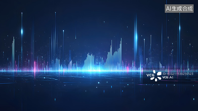 【AI数字艺术】蓝色背景下的立体柱状图-大数据互联网金融科技背景图图片素材