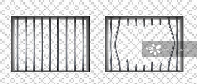 破损的金属监狱牢房铁栏杆图片素材