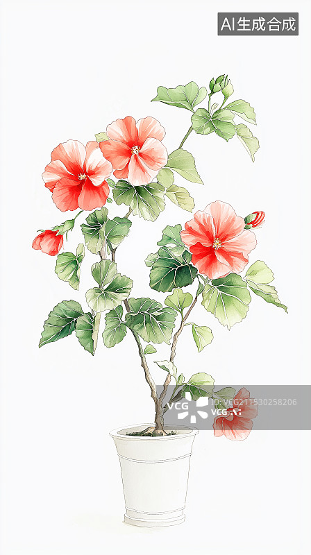 【AI数字艺术】手绘水粉海棠花插画，色彩柔美，尽显海棠的娇艳优雅之态，可用于装饰等场景。图片素材