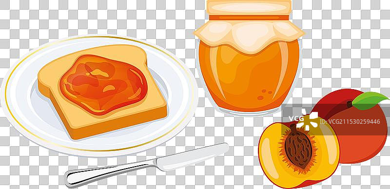 烤面包与桃子果酱图标集图片素材