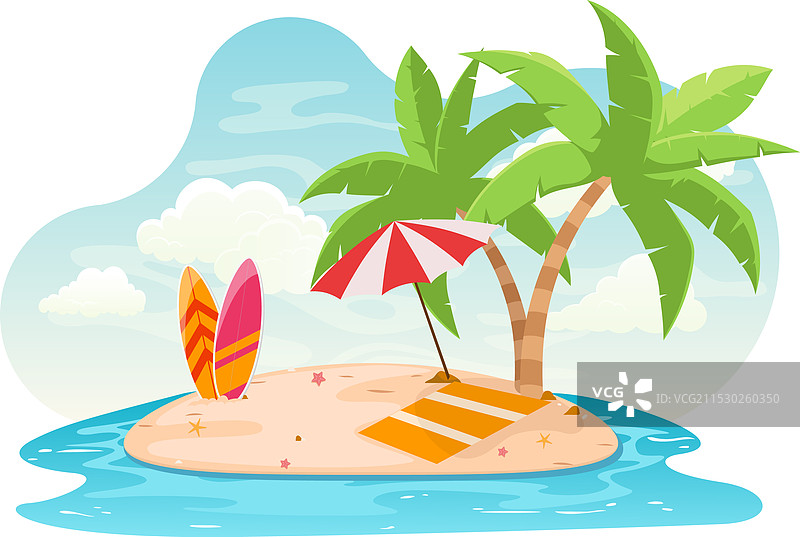 热带孤岛横幅，配有沙滩伞图片素材