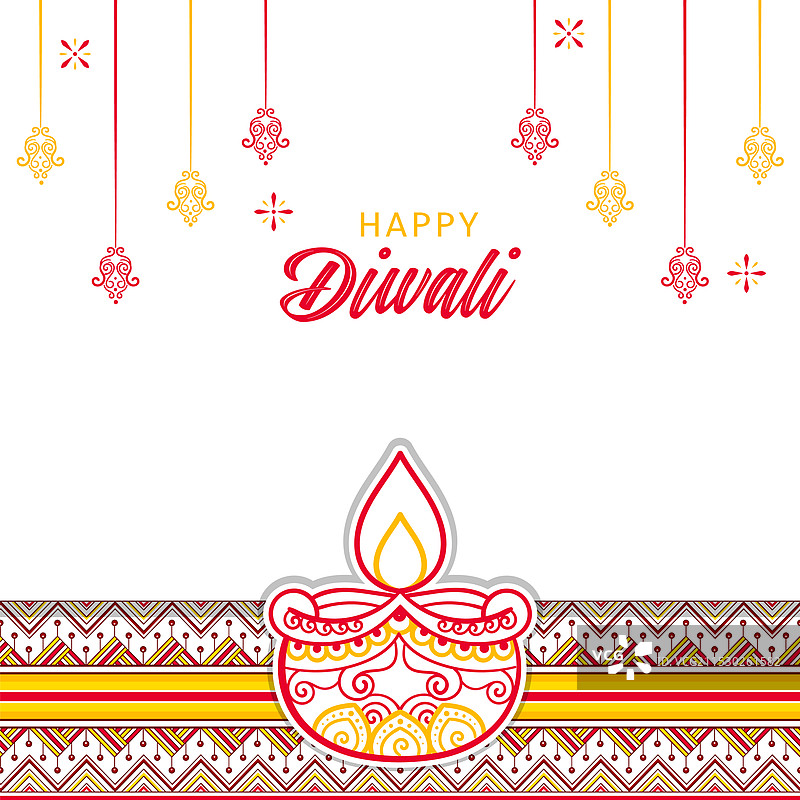 快乐的排灯节问候，红色和黄色的朗戈利图案图片素材