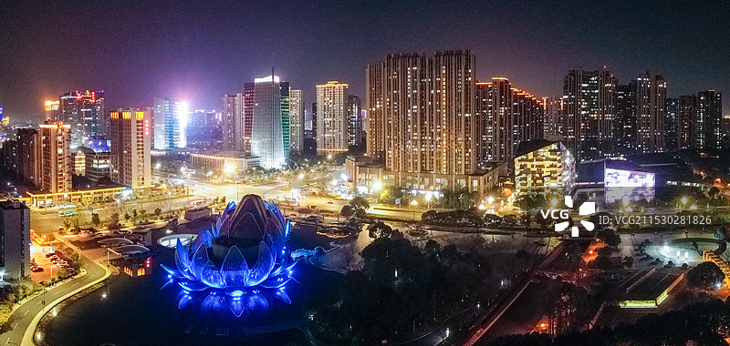 常州 武进市民广场夜景 凤凰谷 花园街 人保大厦 航拍图片素材