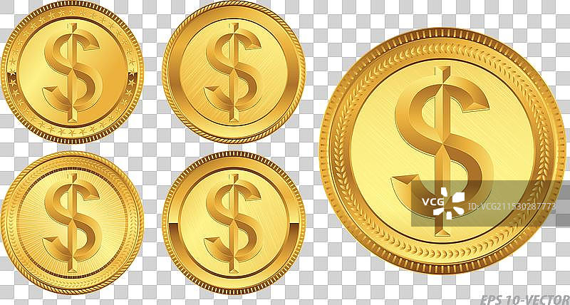 一套逼真的美国美元金币，易于修改图片素材