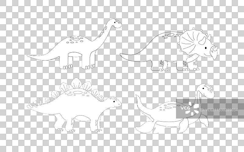 一组可爱的卡通恐龙轮廓，雷龙图片素材