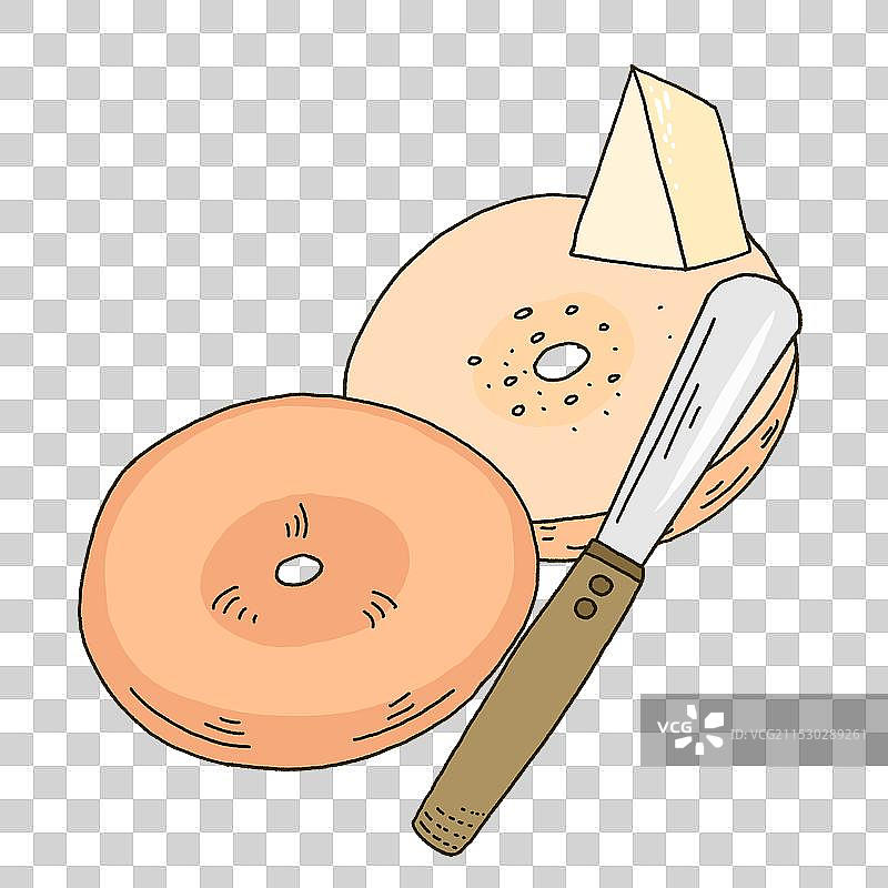 手绘切开的贝果和奶酪块图片素材