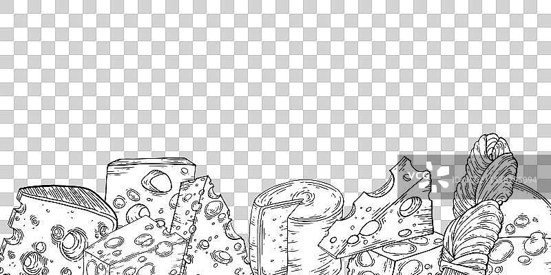 奶酪边框墨水素描孤立图像图片素材