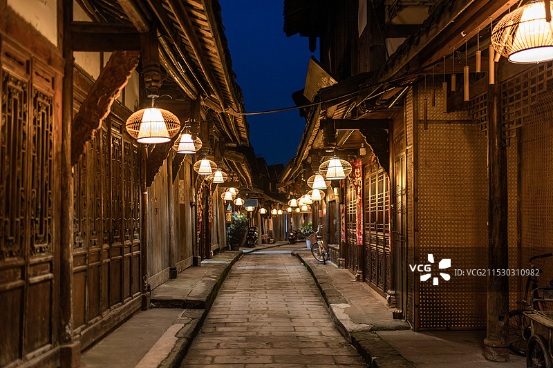 成都邛崃平乐古镇夜景图片素材