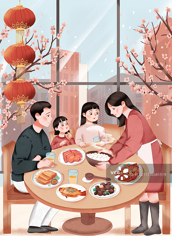 一家4口在吃饭图片素材