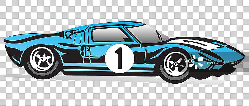 老式蓝色赛车，车号一图片素材