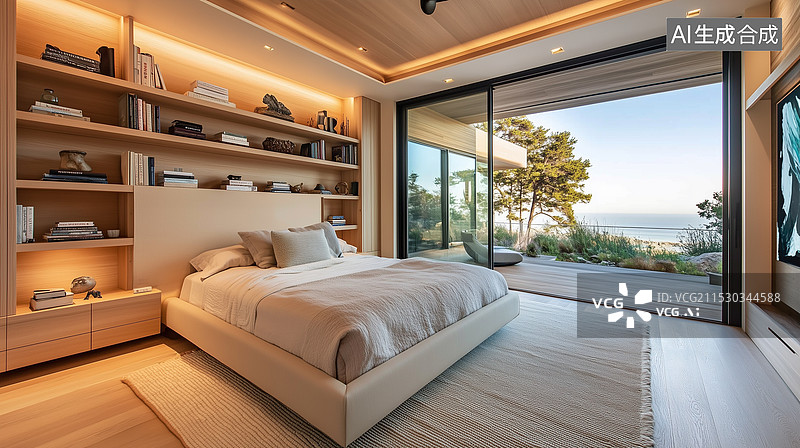 【AI数字艺术】现代极简家居卧室场景图片素材